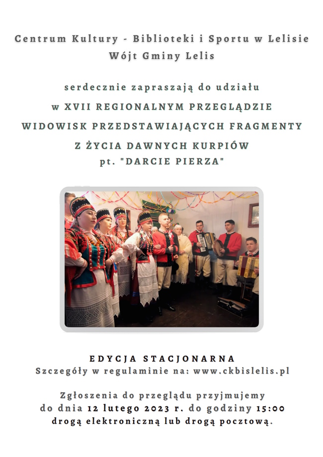 Plakat XVII Darcie pierza - Regulamin przeglądu